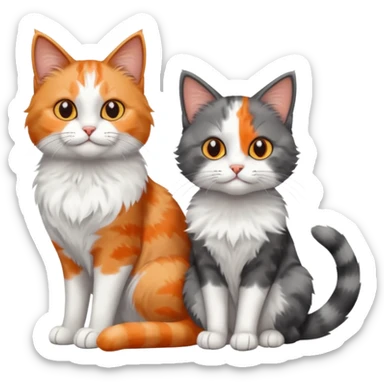 a realistic looking very fluffy grey and white cat with grey legs and white paws, sitting next to another cat sticker