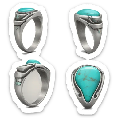 silver turquoise ring with inlay stone detailing sticker