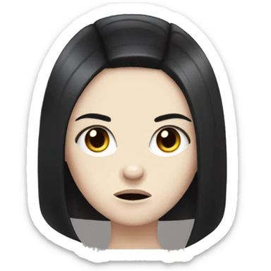 pale gir with black hair, annoyed face with freckles sticker