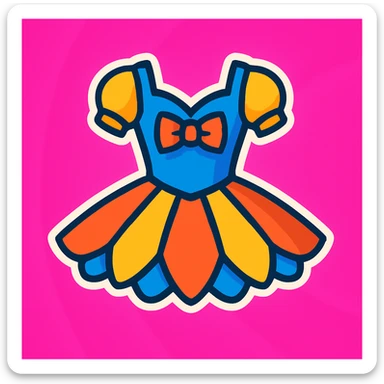 Detailed and joyful illustration of a ballerina costume in the same vibrant toon style as the reference image, with a vibrant pink background. sticker