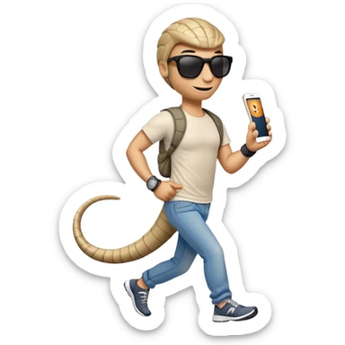friendly anthropomorphised cobra in jeans and a t-shirt, wearing dark sunglasses, jogging upright in relaxed pose sticker