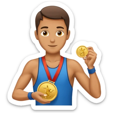 Beautiful marathon runner receiving medal  sticker