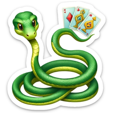 Cute green snake with Tarot cards sticker