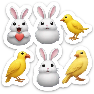 rabbit emoji and yellow bird emoji with a heart between them sticker