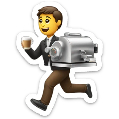 Person running away with espresso machine sticker