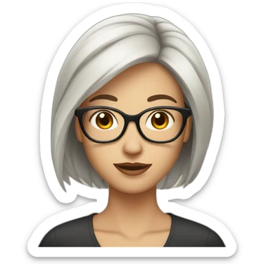 White Woman with glasses, smooth hair to the shoulders and a mole on the right cheek near the mouth sticker
