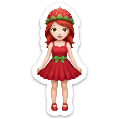 Strawberry shortcake human girl full body and legs with a strawberry hat on her red hair and dress without a cake sticker
