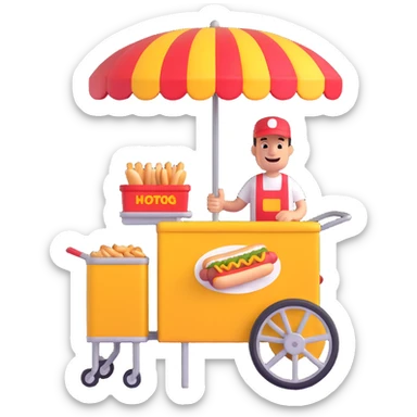 hotdog seller in New York with cart sticker
