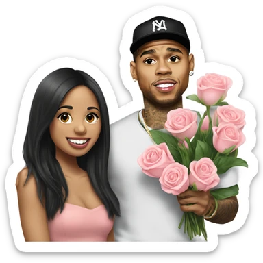 Hyper Realistic Chris Brown giving flowers to Karruche Tran sticker