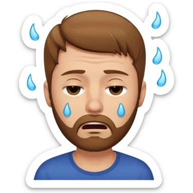 A man with light brown hair and a short brown beard making a wah cry face with eyes closed sticker