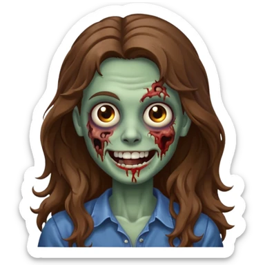 zombie com cabelo ondulado longo marrom e sem franja fofa sorrindo sticker
