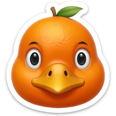 an orange fruit with duck beak and black dot eyes cartoon style unrealistick sticker