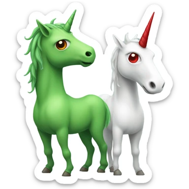 four-legged green unicorn white. a red amazon alien woman sticker