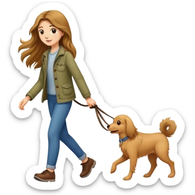 A long-haired girl walking her dog sticker