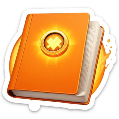 A bright orange book with a black, bold X with an edgy texture, exuding energy and pure, unapologetic confidence..orange halo aura.. unstoppable sticker