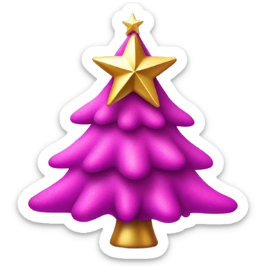 A hot pink Christmas tree with purple snow on it and a sparkly gold star sticker