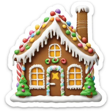 A detailed gingerbread house with icing snow and candy accents sticker