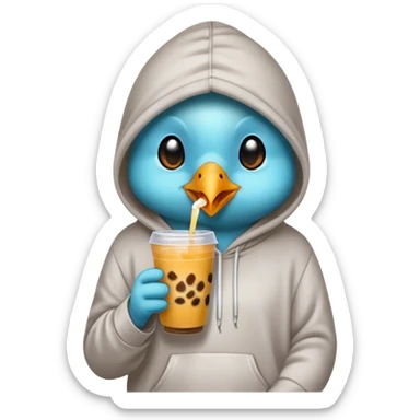A bird wearing a hoodie drinking boba sticker
