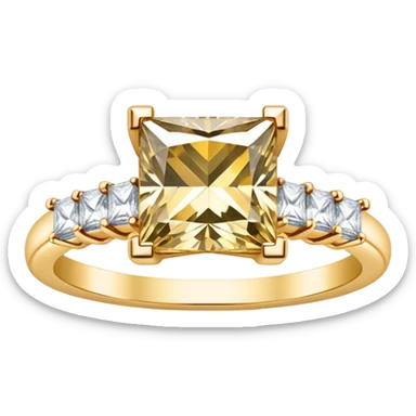 Princess cut gold diamond ring with vintage diamonds on the band sticker