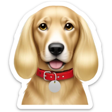 Put a Red leather dog collar and golden tag on a blond white female with medium length hair. Keep this same image just add a red leash to the collar sticker