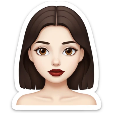 White beautiful girl white natural lipstick and dark brown hair  sticker