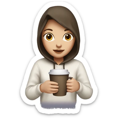 brunette white Girl with a hoodie, holding her cup of coffee sticker