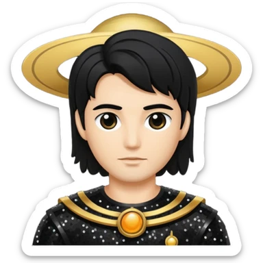 Saturn, God of Time with black hair, black sequin outfit sticker