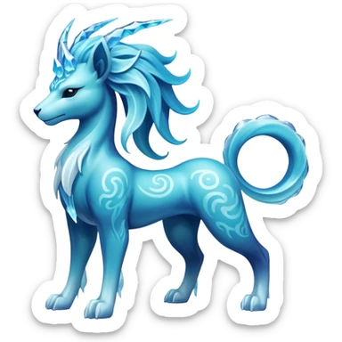 Crystalline Transparent-Cyan Smooth-Fractal Ice-Carved Regal Suicune-Amaura-fusion-creature (full body) sticker