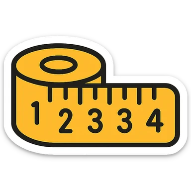 a sewing tape measure, partially unrolled, classic yellow, bold black numbers, minimalistic icon sticker