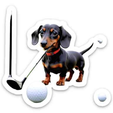 Miniature dachshund playing golf￼ sticker
