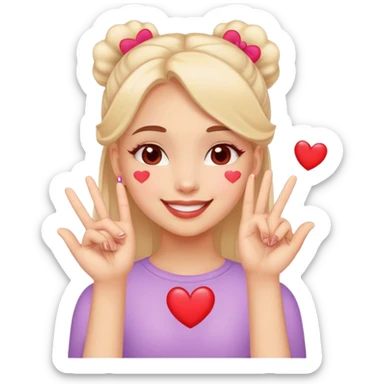 A girl hearts in her eyes smiles while doing half hand love in her cheeks sticker