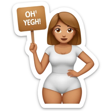 big woman with big thighs holding a sign that says oh yeah big thighs mhm yep sticker