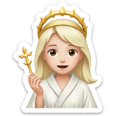 girl with white robe halo and a small tooth in her hand sticker