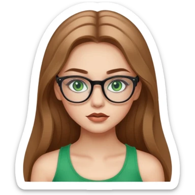 Yeşil gözlü,Hafif kahverengi uzun saçlı, beyaz tenli, gözlüklü, crop giyinen ,baya dolgun dudaklı gloss sürmüş,makyajlı bir kız sticker