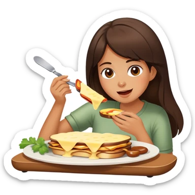 Fille brune bronzer qui mange de la raclette  sticker