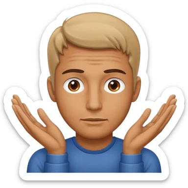 Man facing forward with both his hands on top of each other below his face sticker