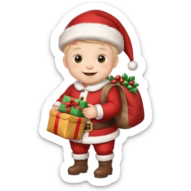 baby Santa Claus is carrying a bag of presents  sticker
