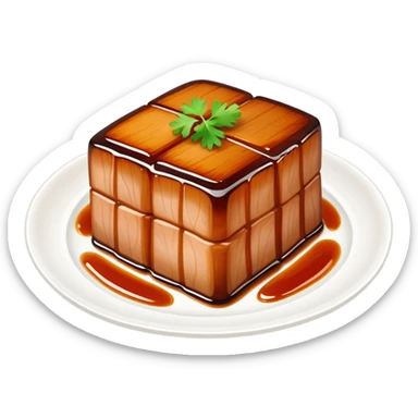 Dongpo Pork braised pork belly caramelized dish, simplified emoji style with bold outlines and bright colors, cartoon style Chinese culinary heritage sticker