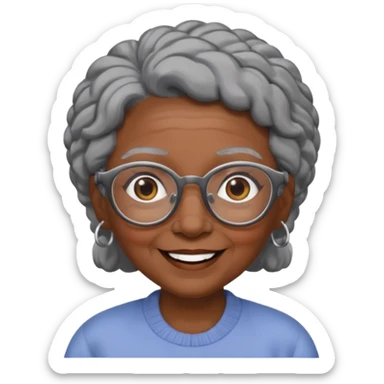 emoji of a black grandma women with black and gray hair with glasses and brown eyebrows sticker