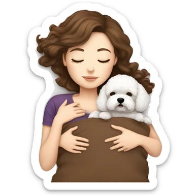 White girl brown hair sleeping with Mini Bichon sticker