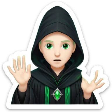 A dark sorcerer in flowing black robes, conjuring eerie green flames sticker