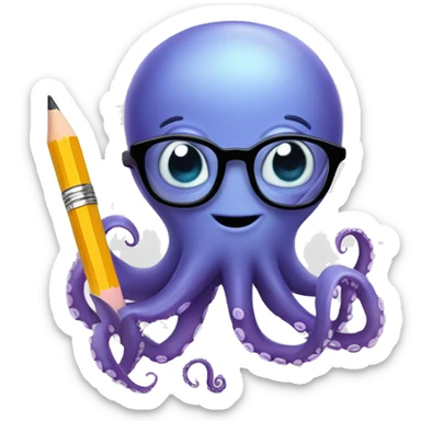 nerdy cute octopus with pencil in one hand sticker
