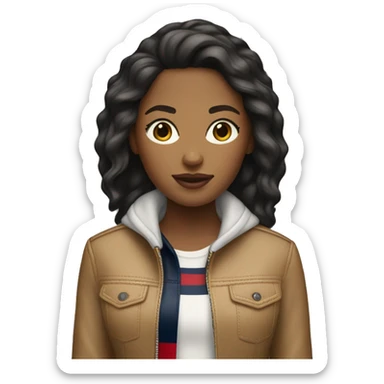 A tan girl with a tommy hilfiger jacket  sticker