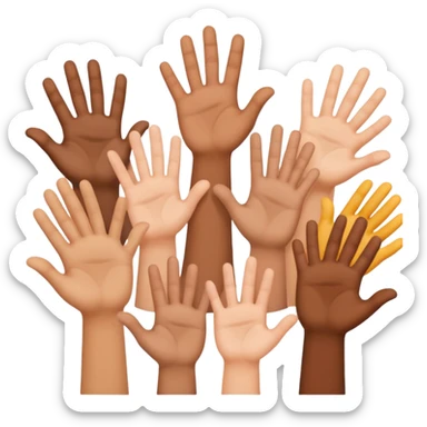 open hands holding multiple child icons sticker