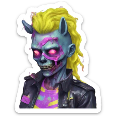 .Zombie_ Vaporwave black holographic oilslick zombie unicorn yellow caution tape sticker