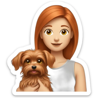 Redhead girl holds Yorkshire terrier sticker