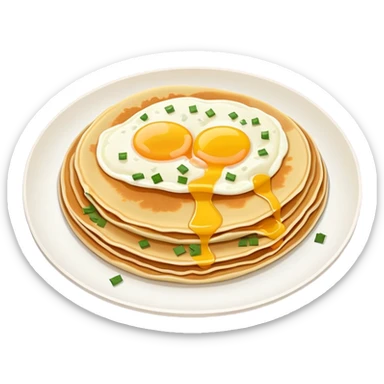Beijing jianbing Chinese crepe with egg and sauce, simplified emoji style with bold outlines and bright colors, cartoon style folded breakfast pancake sticker