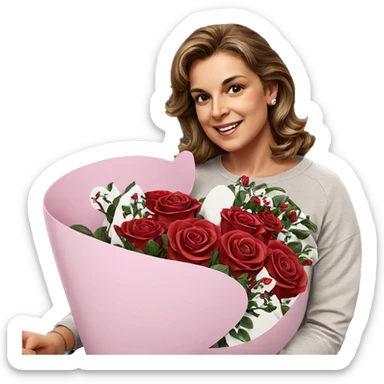smiling girl with red roses sticker