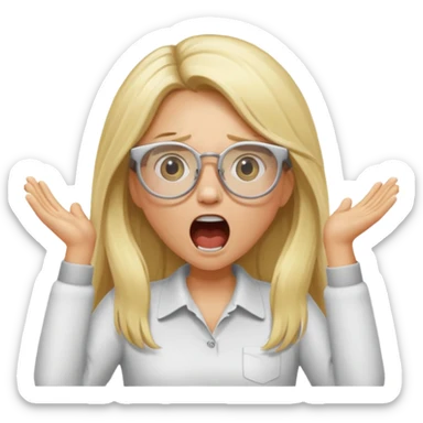 blonde girl with long hair, white glasses, shouting sticker