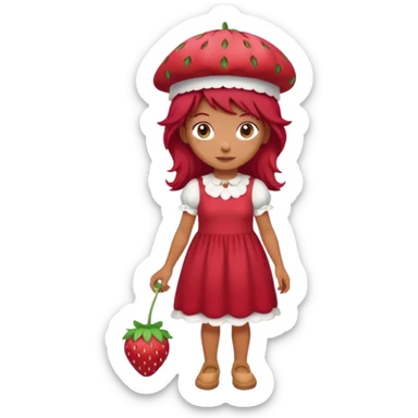 Strawberry shortcake human girl full body and legs with a strawberry hat on her red hair and dress without a cake sticker